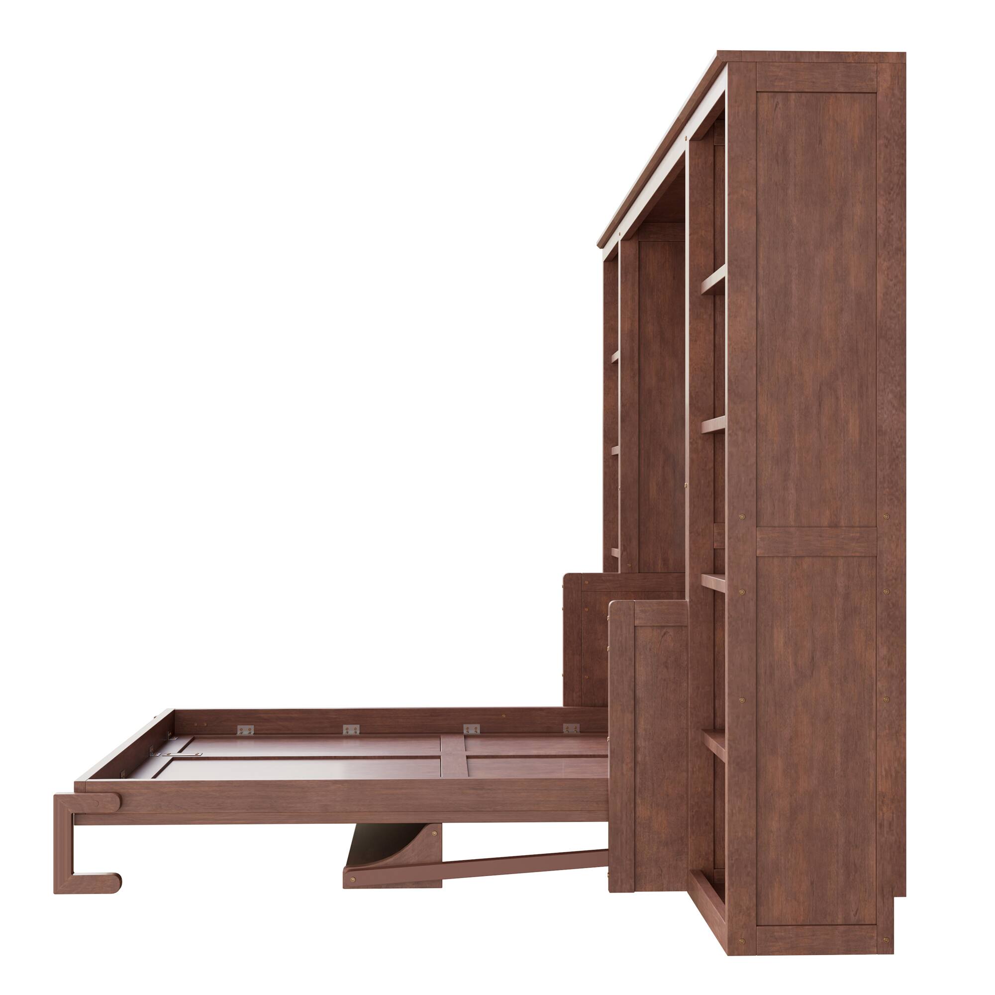 Alt View 2. Whisen - Full Size Murphy Bed with Built-in Desk and Side Bookshelves, Foldable Space-Saving Bed Cabinet - Dark Brown.