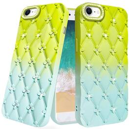 Kitcheniva - Bling Diamond Pattern Padded Case With Tempered Glass For iPhone 16e 17e Light Green - A12475