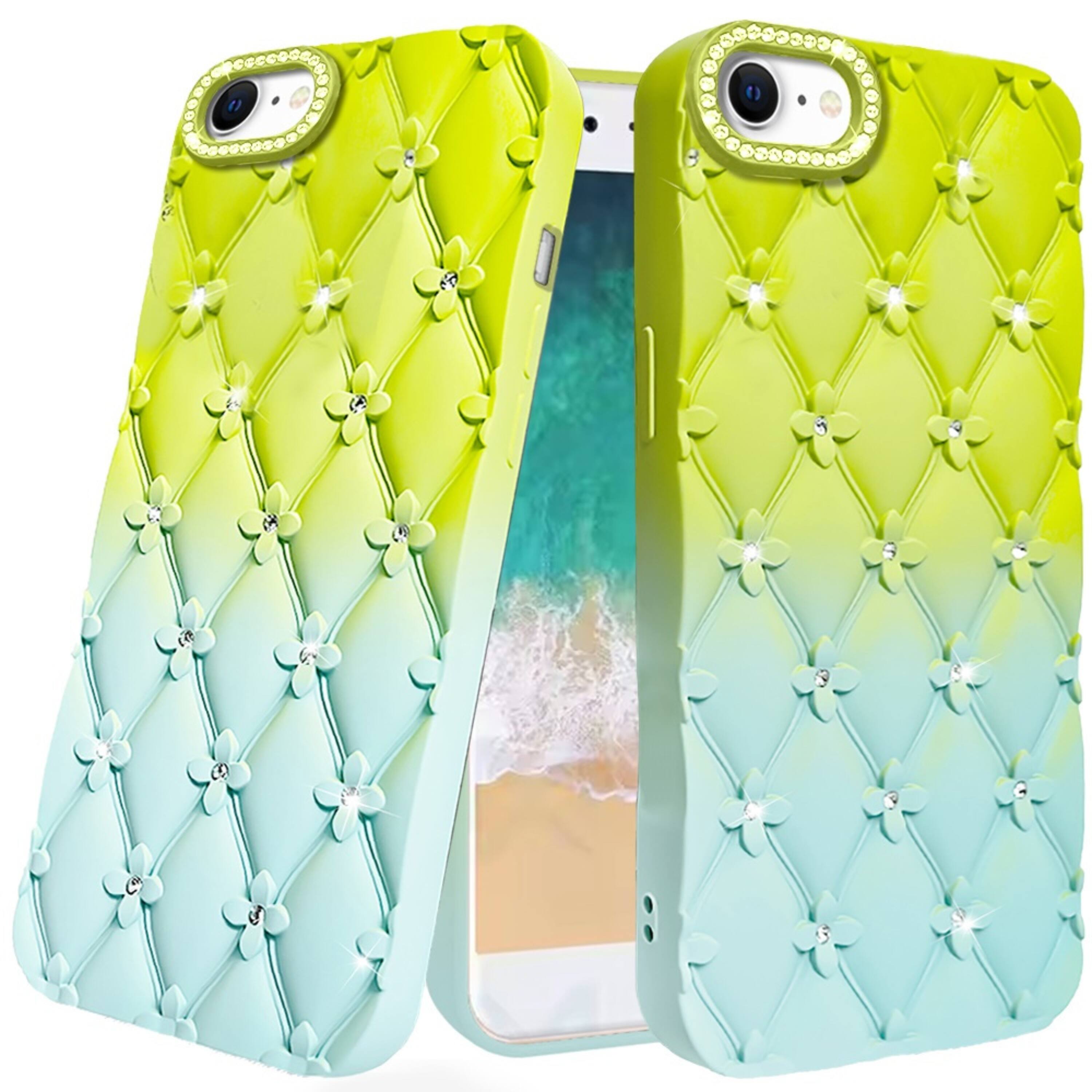 Front. Kitcheniva - Bling Diamond Pattern Padded Case With Tempered Glass For iPhone 16e 17e Light Green - A12475.