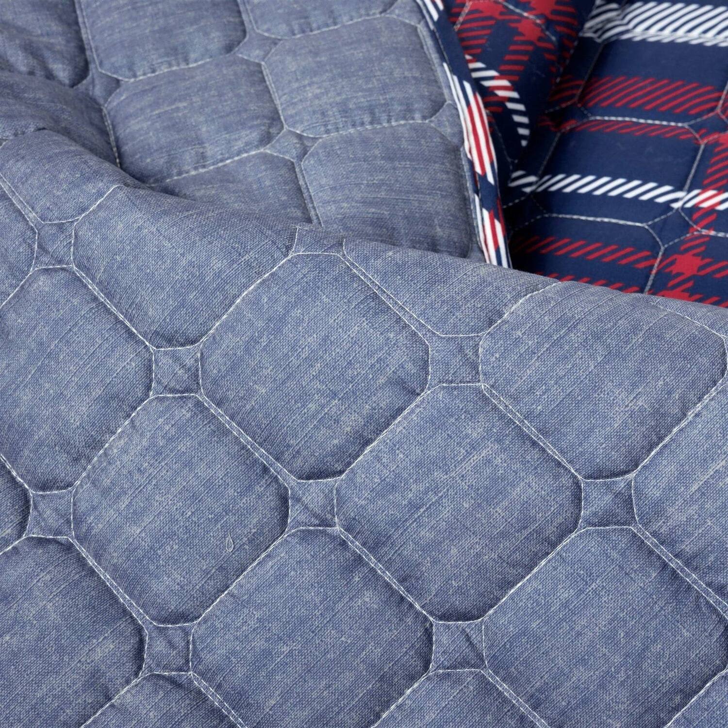 Back. Hivvago - Full/Queen Farmhouse Plaid 3 Piece Lightweight Reversible Quilt Set - Multi.