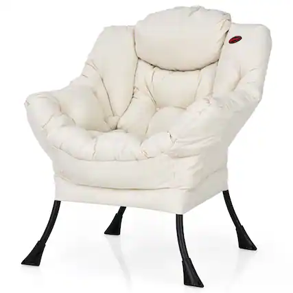 Front. Costway - Modern Polyester Lazy Sofa Chair with Side Pocket - Beige.