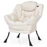 Costway - Modern Polyester Lazy Sofa Chair with Side Pocket - Beige