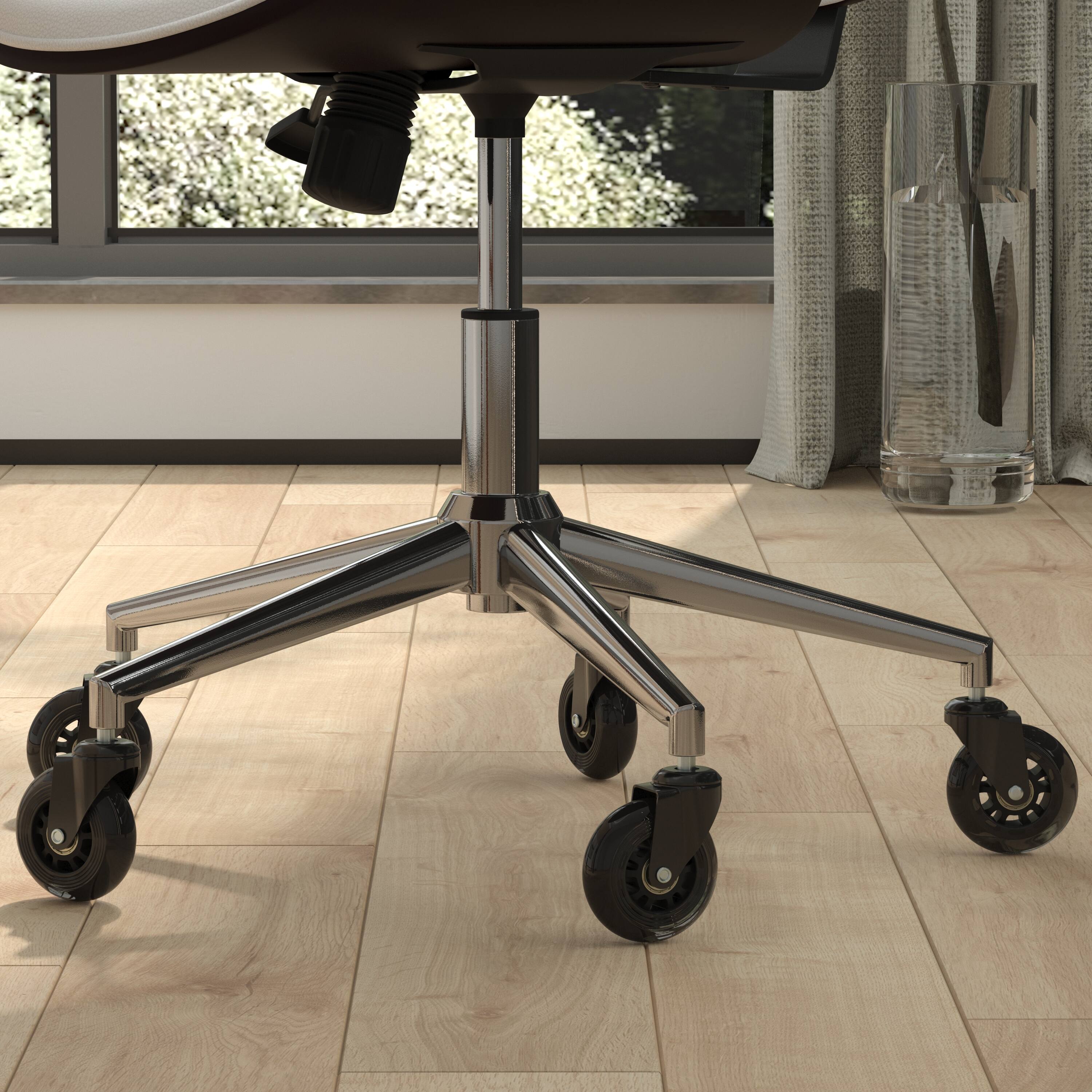 Alt View 5. Emma + Oliver - Set of 5 Polyurethane Rollerblade Wheel Replacement Casters with Steel Frame for Home Office Chairs - Black/Clear.