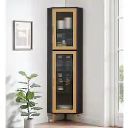 Kings Brand Furniture - Corner Display Curio Cabinet - Gold/ Black