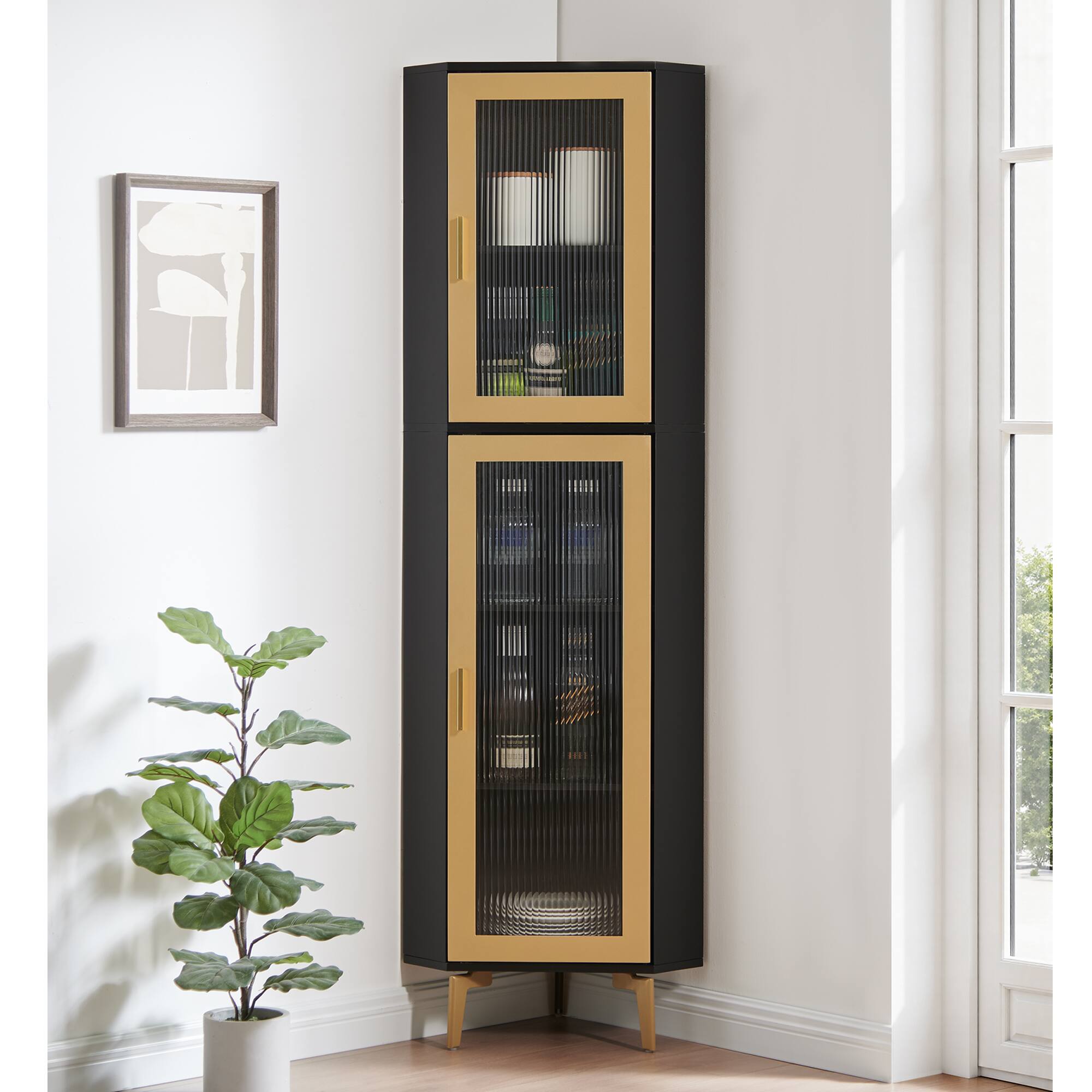Front. Kings Brand Furniture - Kings Brand Furniture Corner Display Curio Cabinet - Gold/ Black.