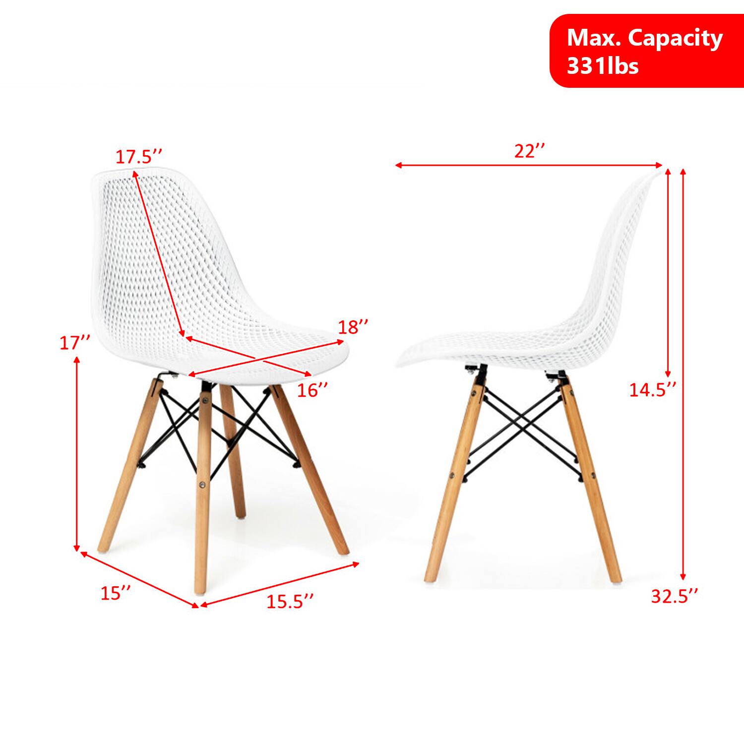 Max. Capacity 331lbs  
17.5"  
22"  
17"  
18"  
16"  
14.5"  
15"  
15.5"  
32.5"