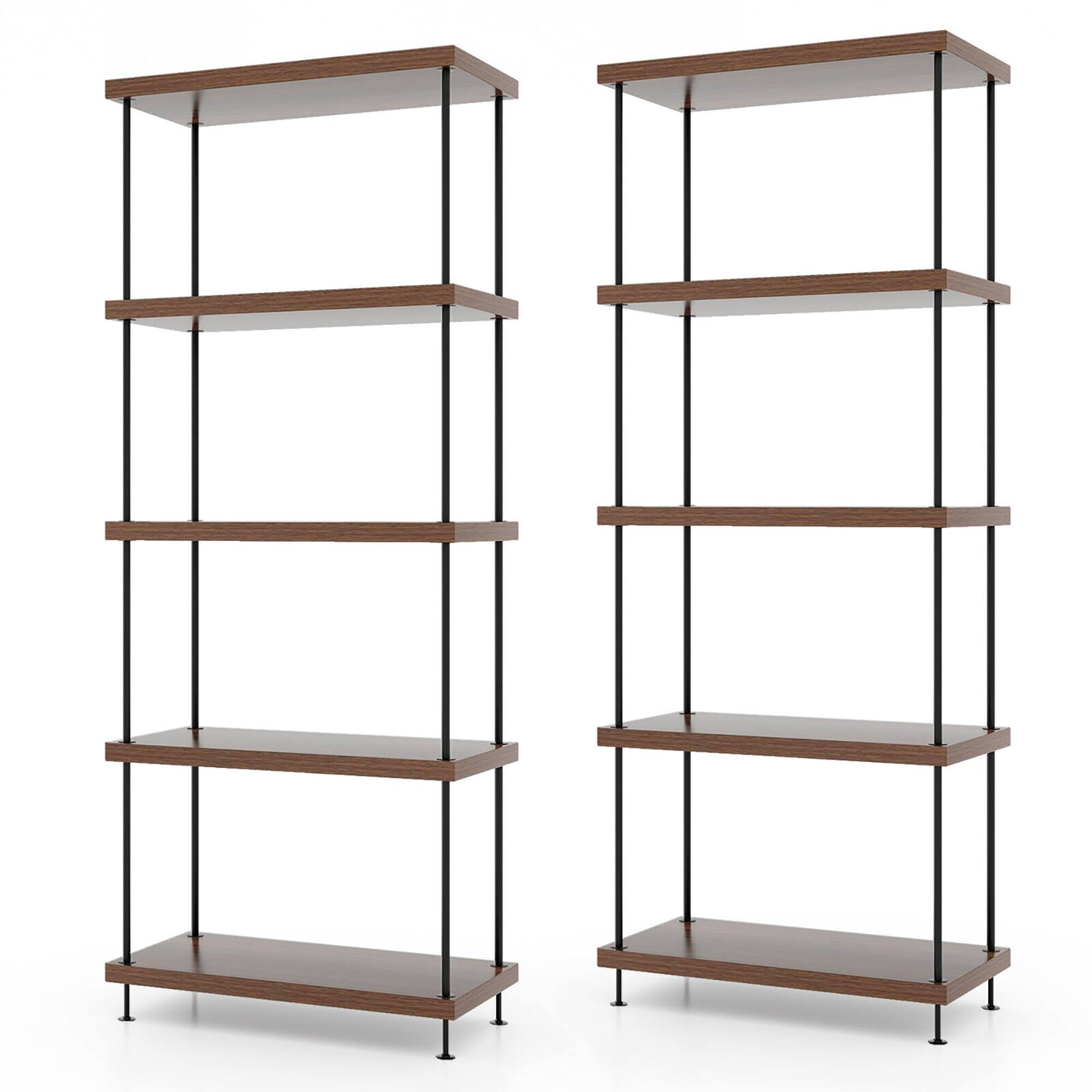 Alt View 9. Gymax - Gymax 2PCS 5-Tier Multipurpose Display Rack Freestanding Bookshelf w/ Metal Frame Walnut - Walnut.