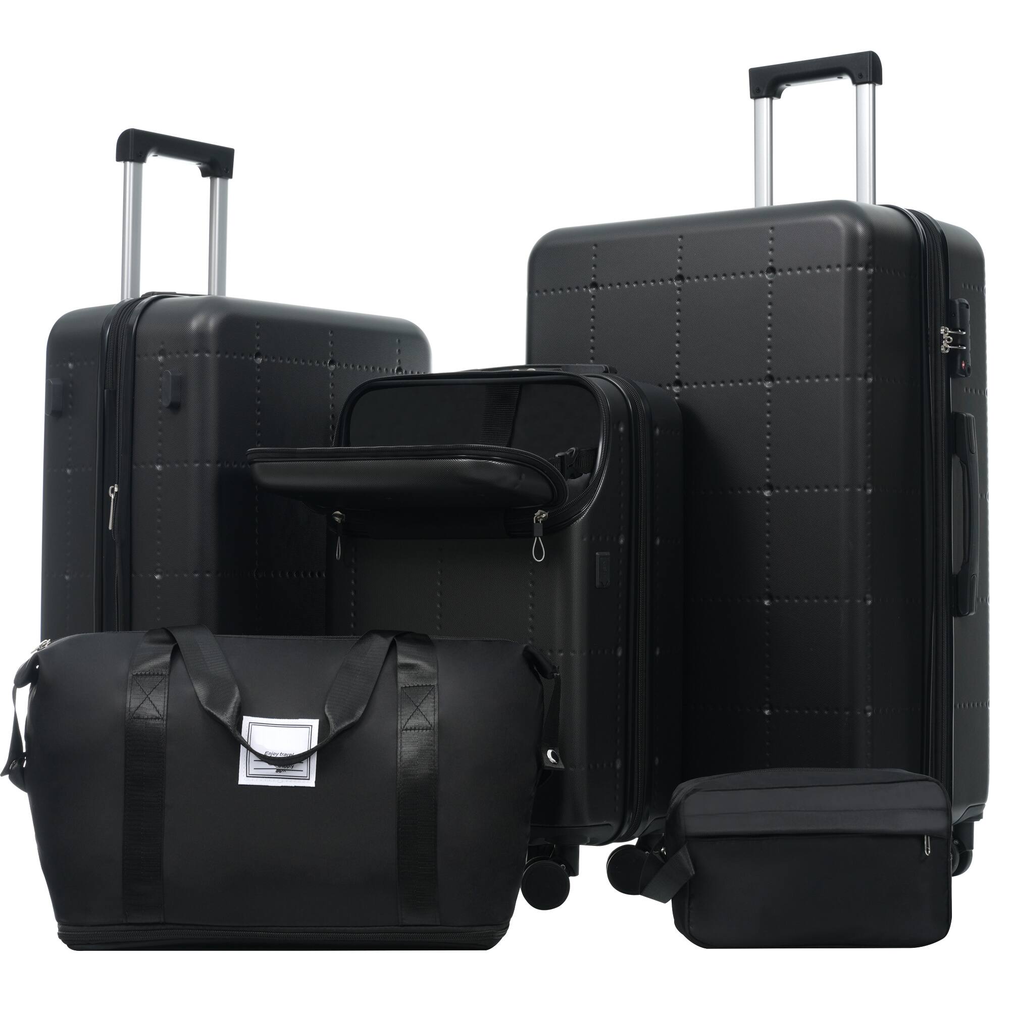 Alt View 9. Ecooso - 5-Piece ABS Luggage Set with Bags, Half-Open 20" USB Carry-On, Expandable 24"/28", TSA Lock, Wheels - Black.