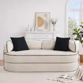 Vipbear - Curved Loveseat with 4 Pillows, Modern Boneless Couch, Convertible Sleeper Sofa Bed - Khaki