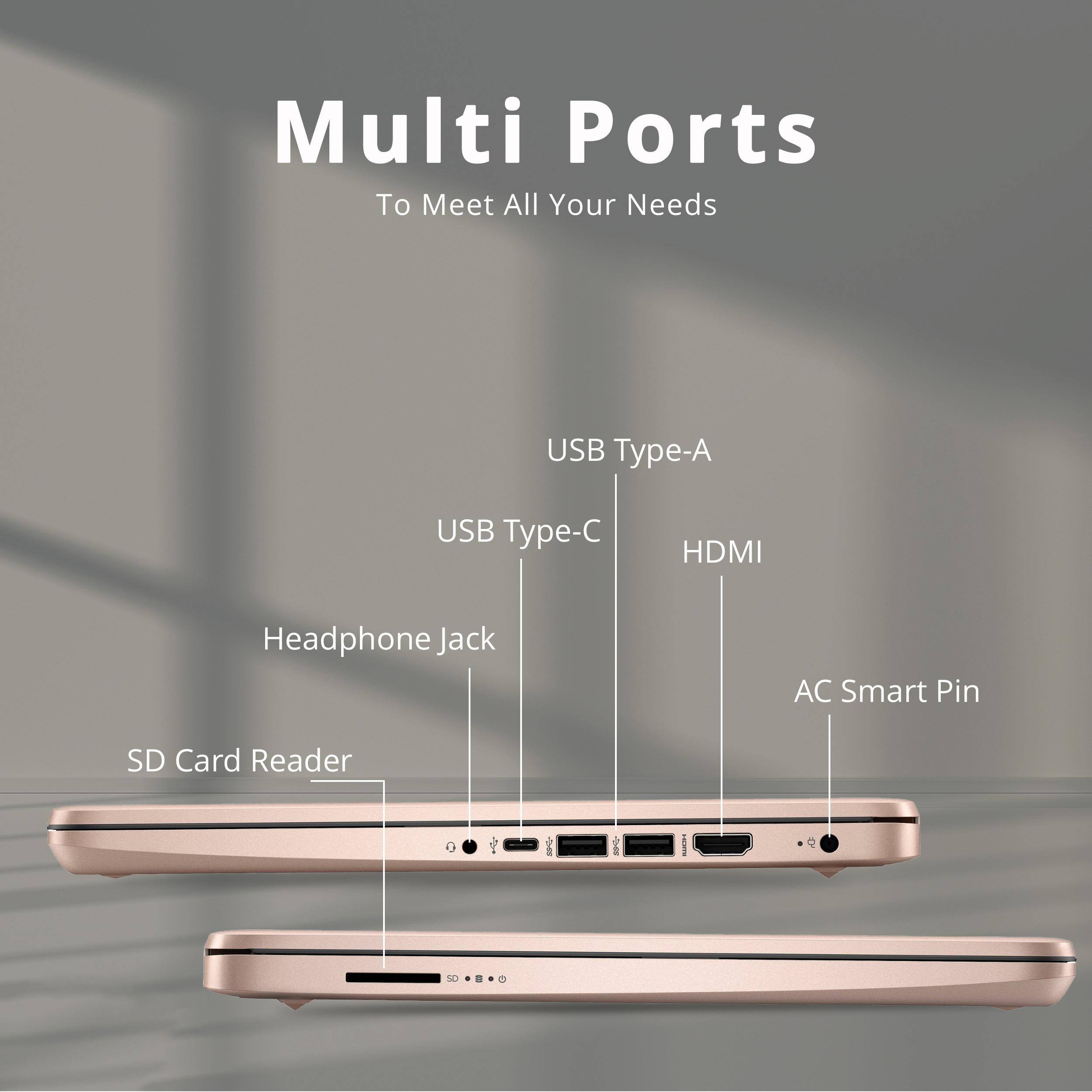 Multi Ports To Meet All Your Needs  
USB Type-A  
USB Type-C  
HDMI  
Headphone Jack  
AC Smart Pin  
SD Card Reader