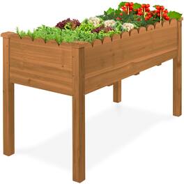 Best Choice Products - 48x24x30in Raised Garden Bed, Scalloped Design, Elevated Wooden Planter for Yard - Acorn Brown