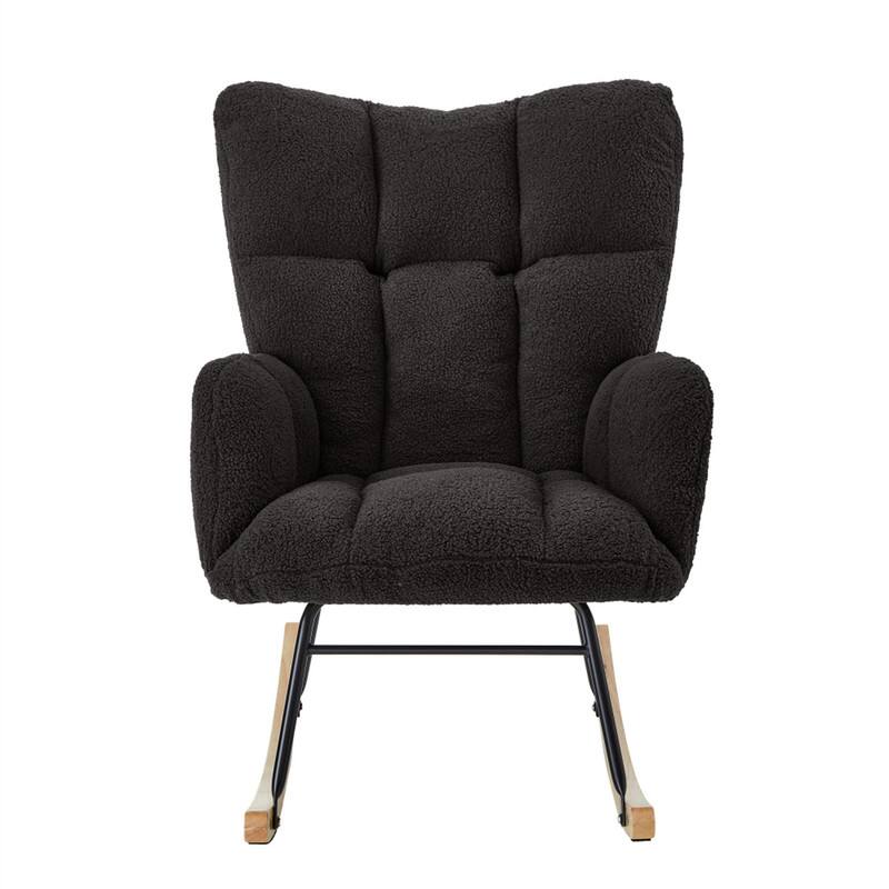 Alt View 7. HTUTWOO - Glider Chair for Living Room - Tufted Upholstered Teddy Fabric Rocking Chair, Metal Frame Accent Chair - Dark Gray.