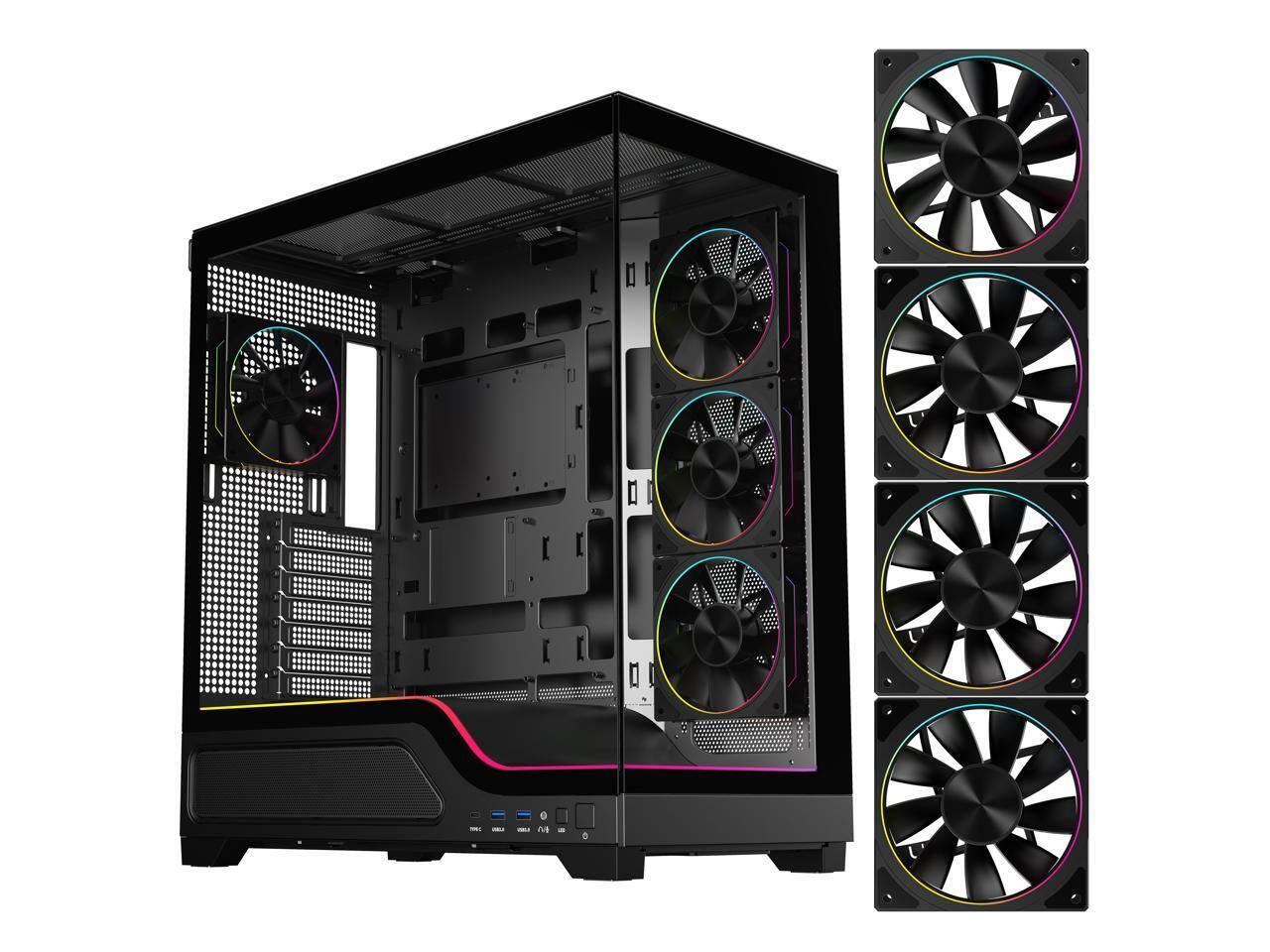 Alt View 1. DIYPC - DIYPC IDX5-BK-ARGB Black ATX Case w/ Tempered Glass & ARGB Fans - Black.