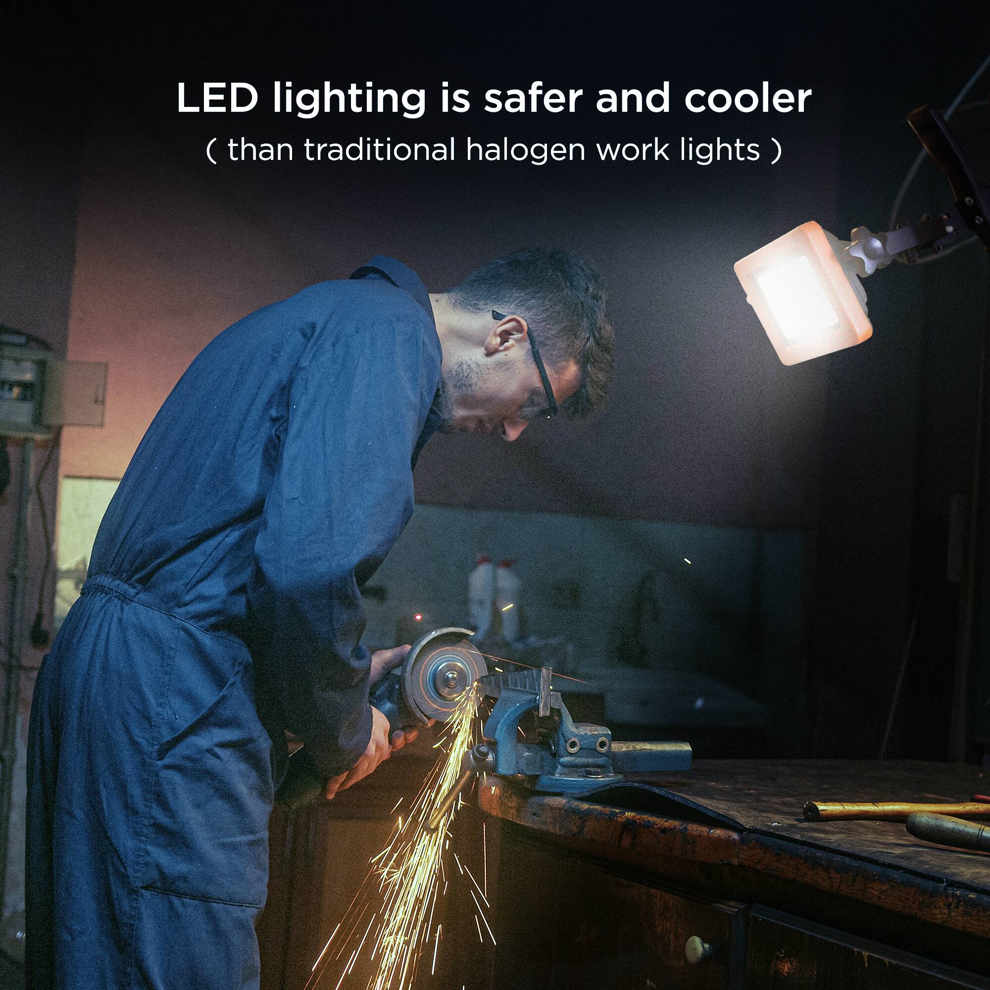 LED lighting is safer and cooler (than traditional halogen work lights)