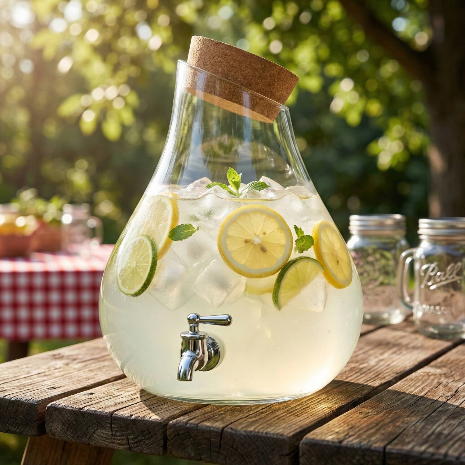 Left. Style Setter - Beverage Dispenser with Cork Lid 320 OZ. - Clear.