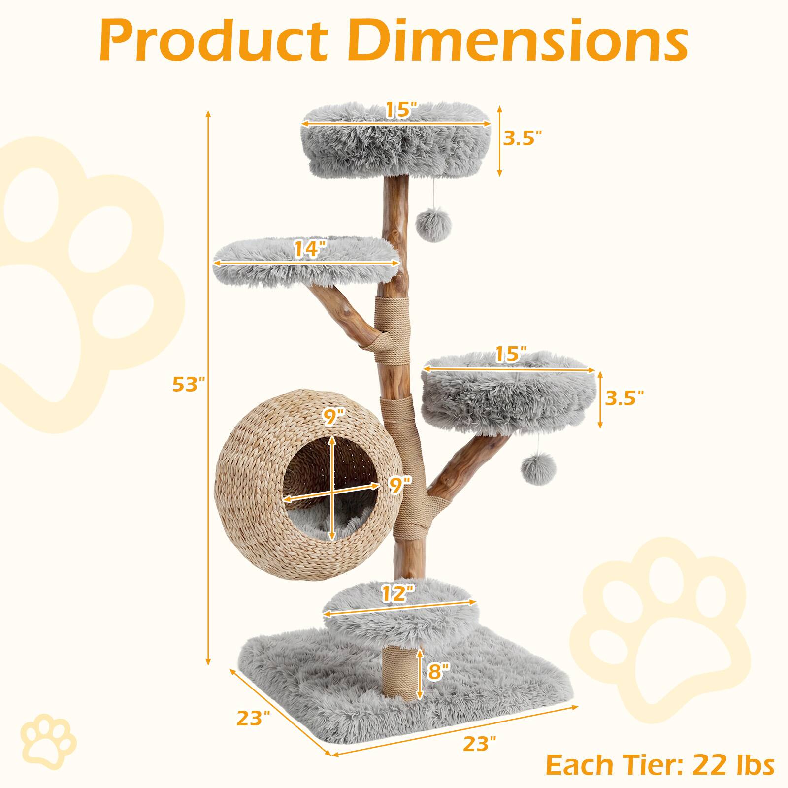Product Dimensions: 15" x 3.5" x 14" x 53" x 9" x 15" x 3.5" x 9" x 12" x 8" x 23" x 23"  
Each Tier: 22 lbs