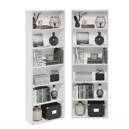 Furinno - JAYA Book Shelf Set of 2, 6-Tier Bookshelf, Bookcase, 9.5 x 24.6 x 71, for Home Office, Living Room - White