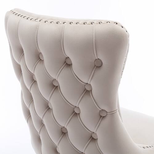 Alt View 8. LUCKY ONE - Assembled Wing-Back Dining Chair Set of 2 with Nailhead Trim Solid Wood Legs Upholstered - Beige.