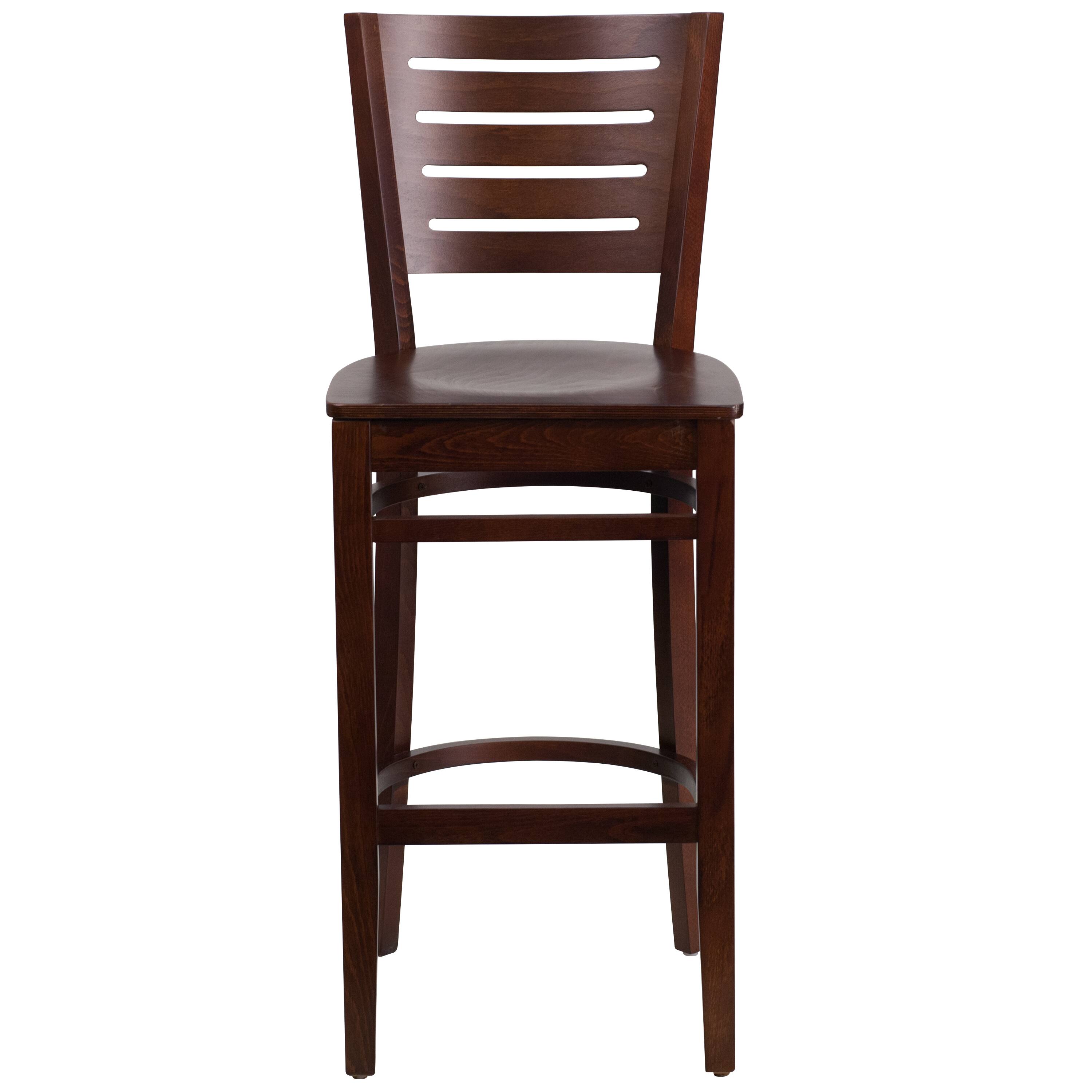 Alt View 4. Emma + Oliver - Slat Back Wooden Restaurant Dining Barstool - Walnut Wood Seat/Walnut Wood Frame.