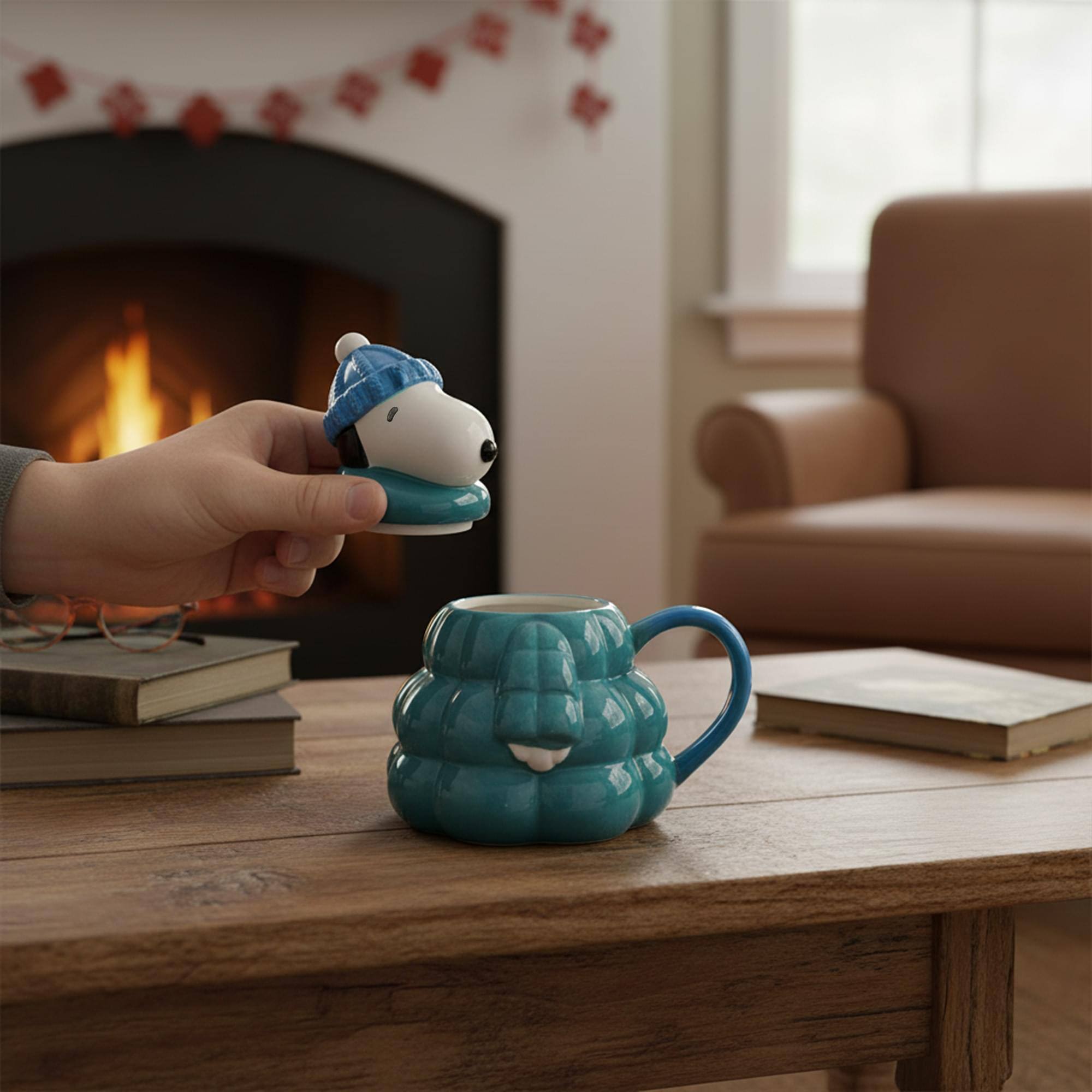 Alt View 2. ICUP - Peanuts Snoopy Puffy Jacket 16 Ounce Sculpted Ceramic Mug With Lid - Blue.