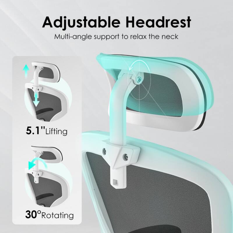 Adjustable Headrest  
Multi-angle support to relax the neck  

5.1" Lifting  
30° Rotating