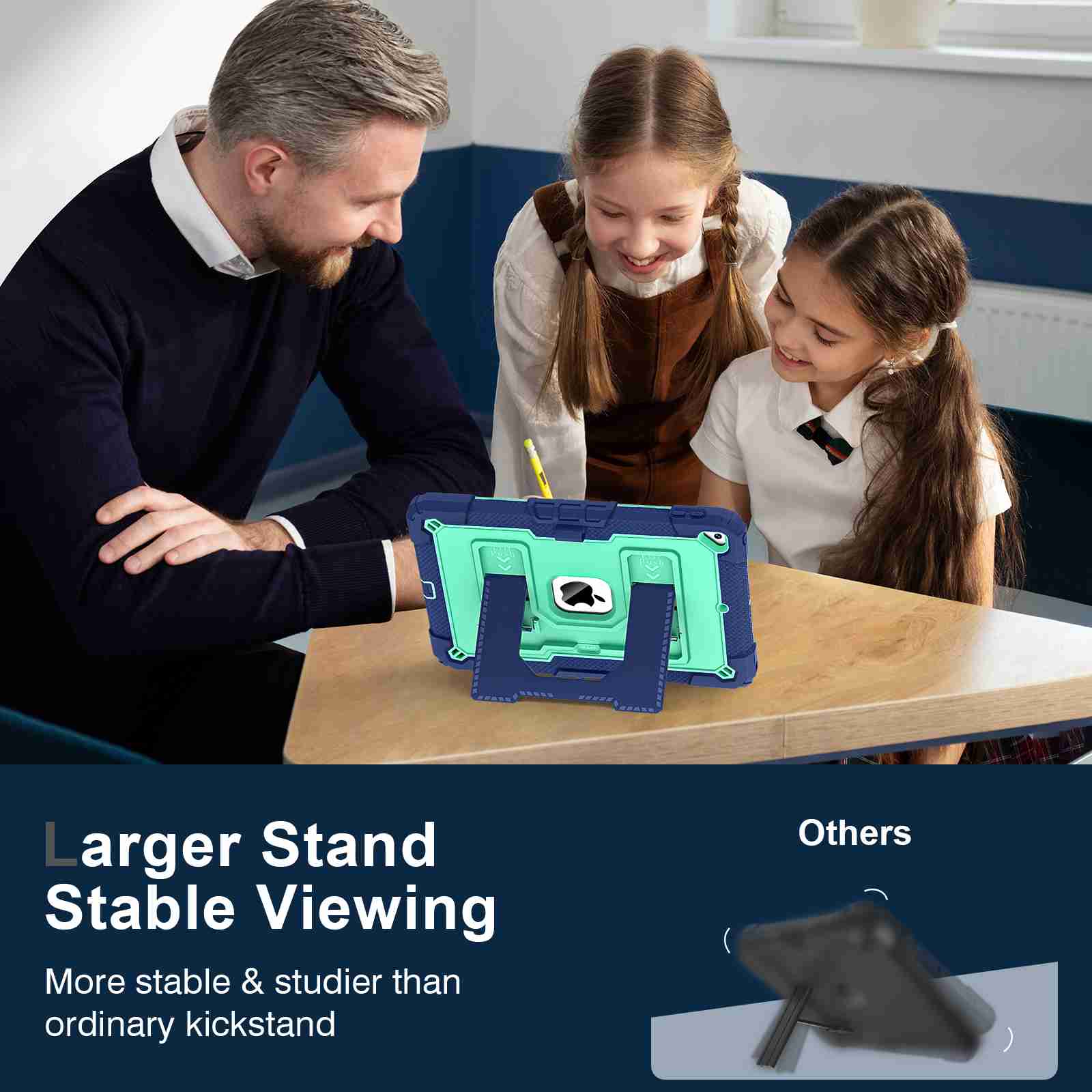 Larger Stand Stable Viewing  
More stable & sturdier than ordinary kickstand