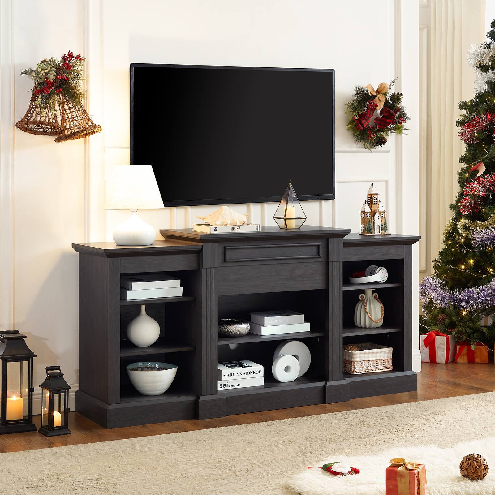 Chateau Abodes - 65" Modern TV Stand, Media Console Table with Large Storage Cabinet - Gray