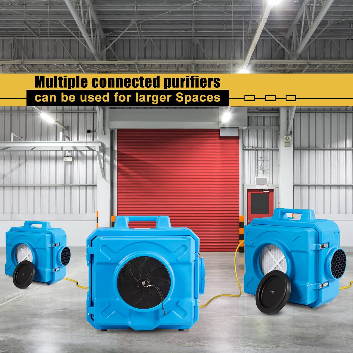 Multiple connected purifiers can be used for larger spaces.