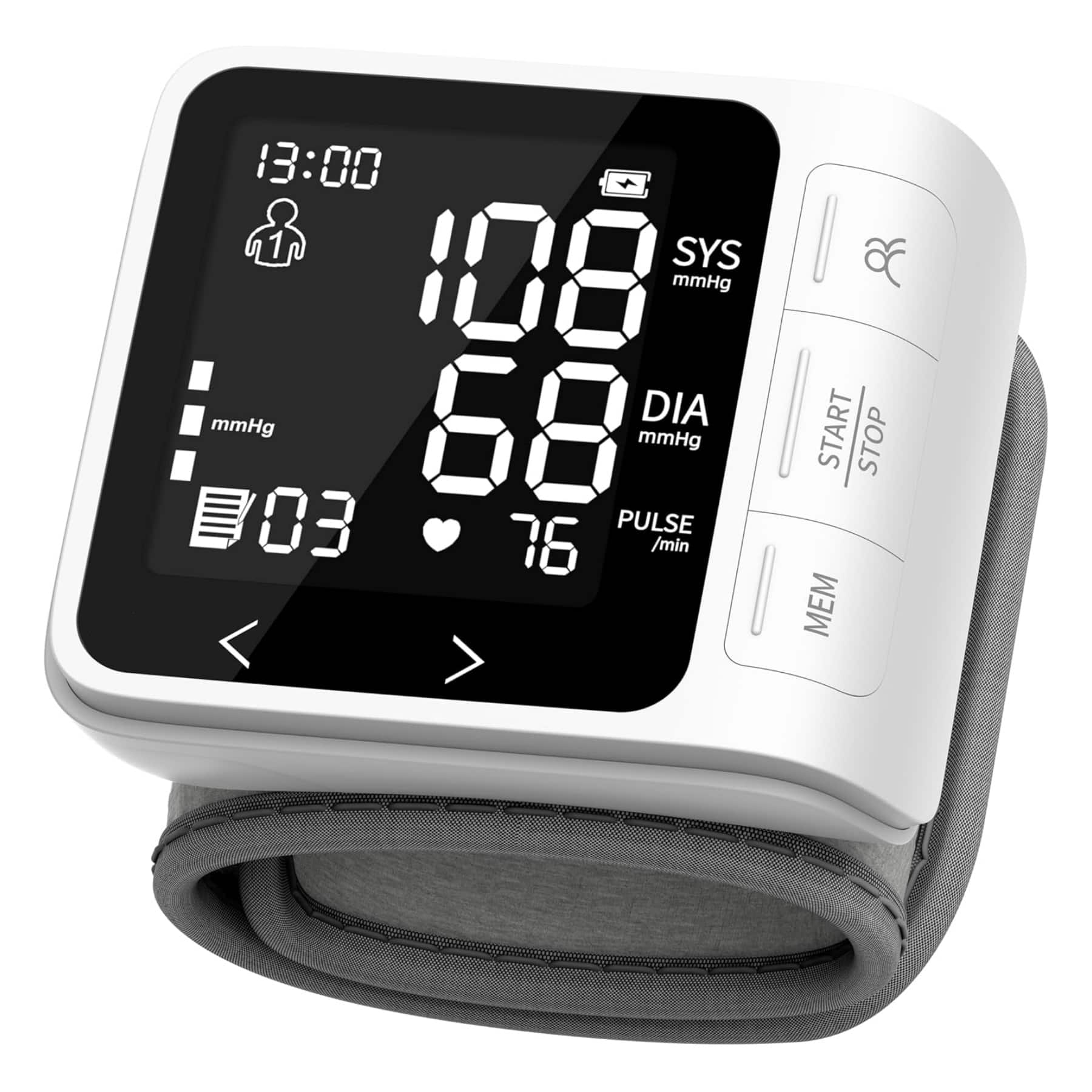 Dazzed Corner - Automatic Wrist Blood Pressure Monitor, LCD Backlit Display,2×99 Memory - White