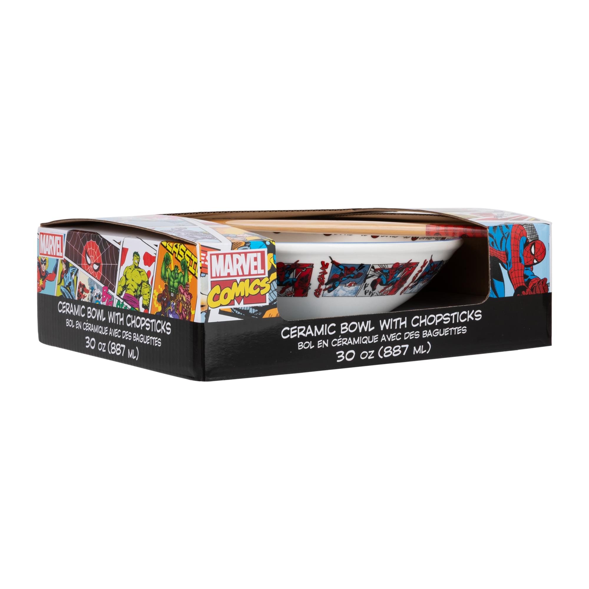 MAREL 4A55T MARVEL COMICS  
CERAMIC BOWL WITH CHOPSTICKS  
BOL EN CÉRAMIQUE AVEC DES BAGUETTES  
30 OZ (887 ML)