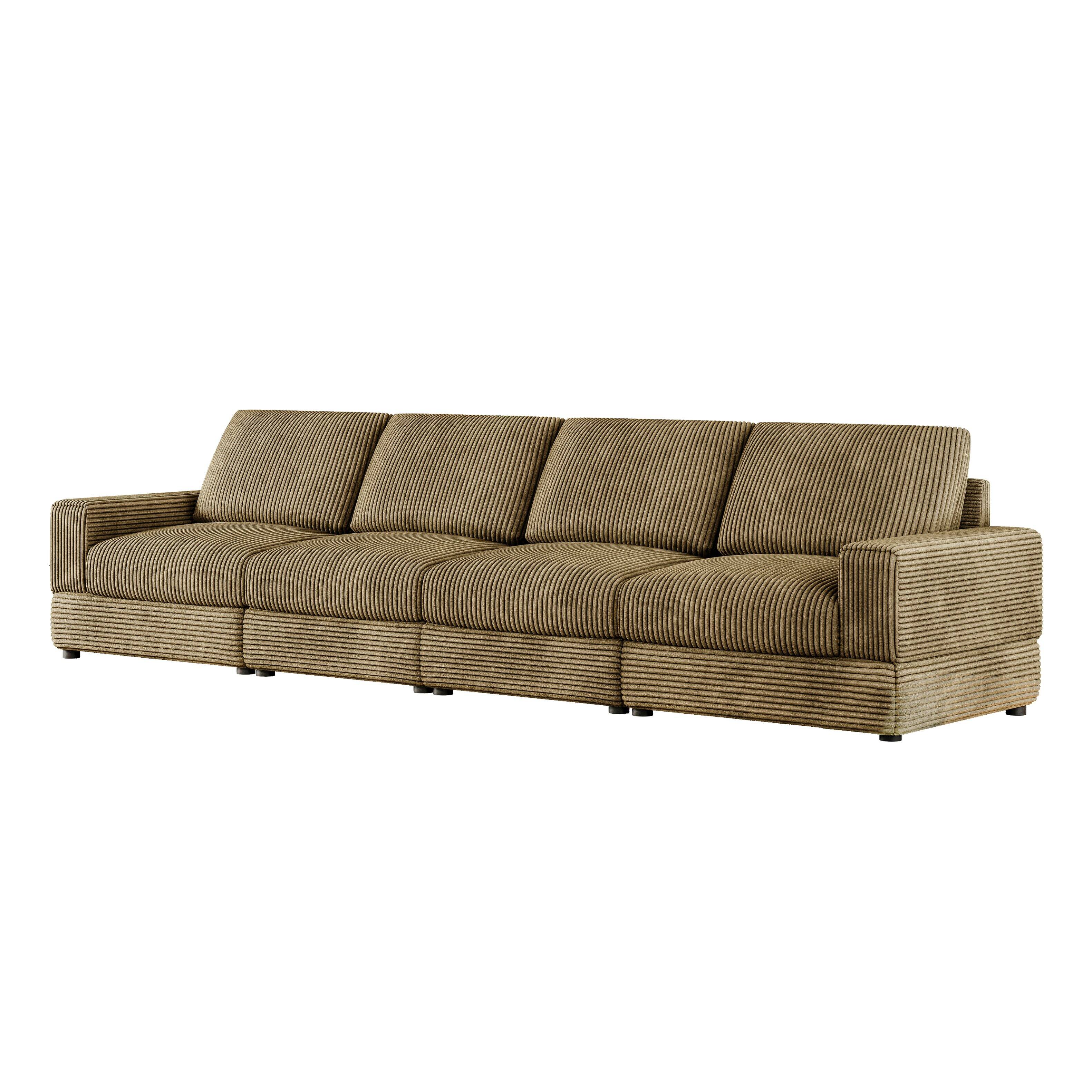 Alt View 7. MSOOB - 138'' 4-Seater Corduroy Sofa Extra Wide Corduroy Couch with Pillows Back and Deep Seat for Theater Rooms(Green) - Green.