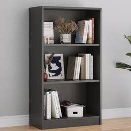 HTUTWOO - 3-Tier Freestanding Wood Bookshelf with Adjustable Shelves, Compact Sturdy for Home Office Bedroom Living Room - Gray