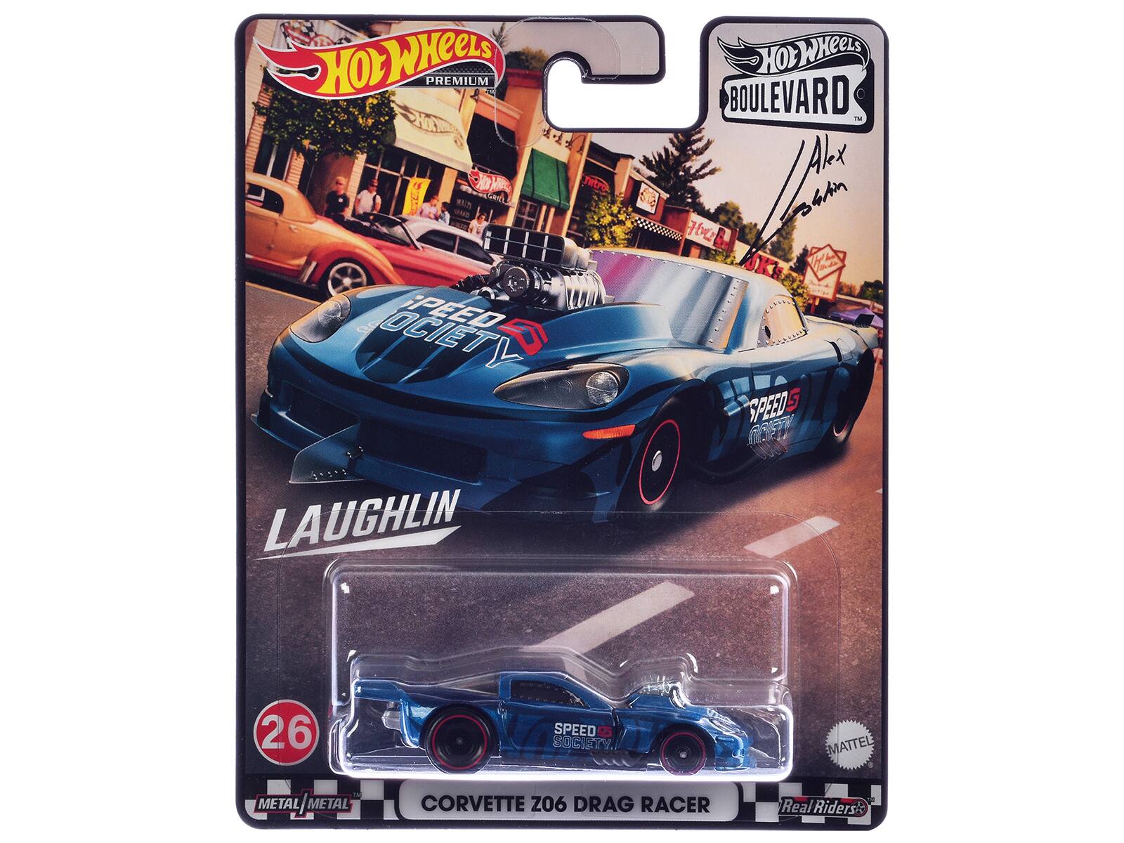 Chevrolet Corvette Z06 Drag Racer "Speed Society" Blue Metallic with Graphics "Boulevard" Series Model Car by Hot Wheels