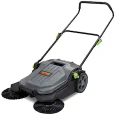 Front. VEVOR - Walk-behind Hand Push Floor Sweeper, 25.6" Sweeping Width Floor Sweeper Manual Non-Electric, 5-Gallon Waste Container - Grey;Black.