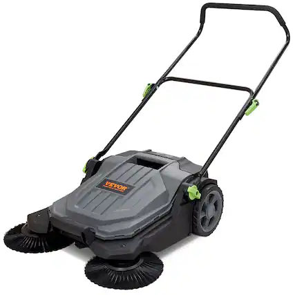 Front. VEVOR - Walk-behind Hand Push Floor Sweeper, 25.6" Sweeping Width Floor Sweeper Manual Non-Electric, 5-Gallon Waste Container - Grey;Black.