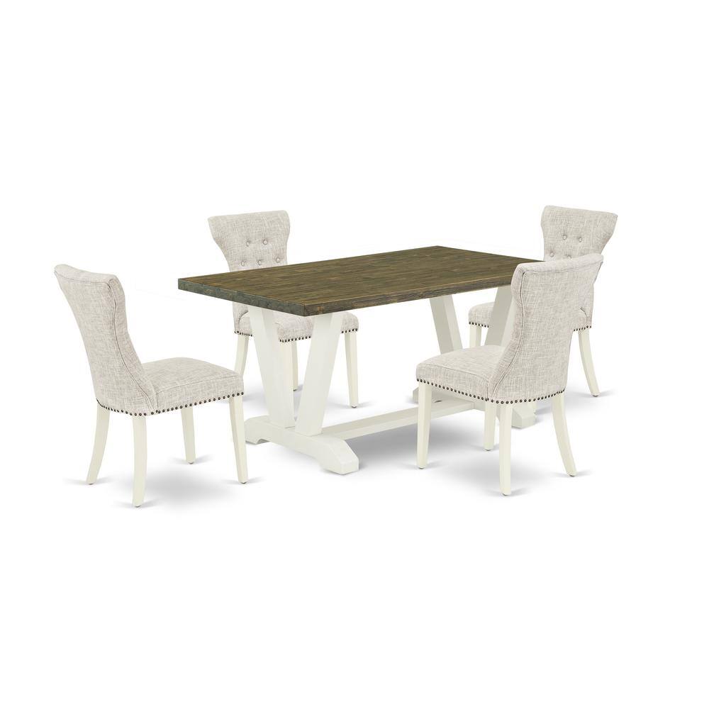 Left. East West Furniture - East West Furniture 5-Pc rectangular Dinette Set Included 4 Parson Dining chairs Upholstered Nails Head Seat and High - Multi-Color.