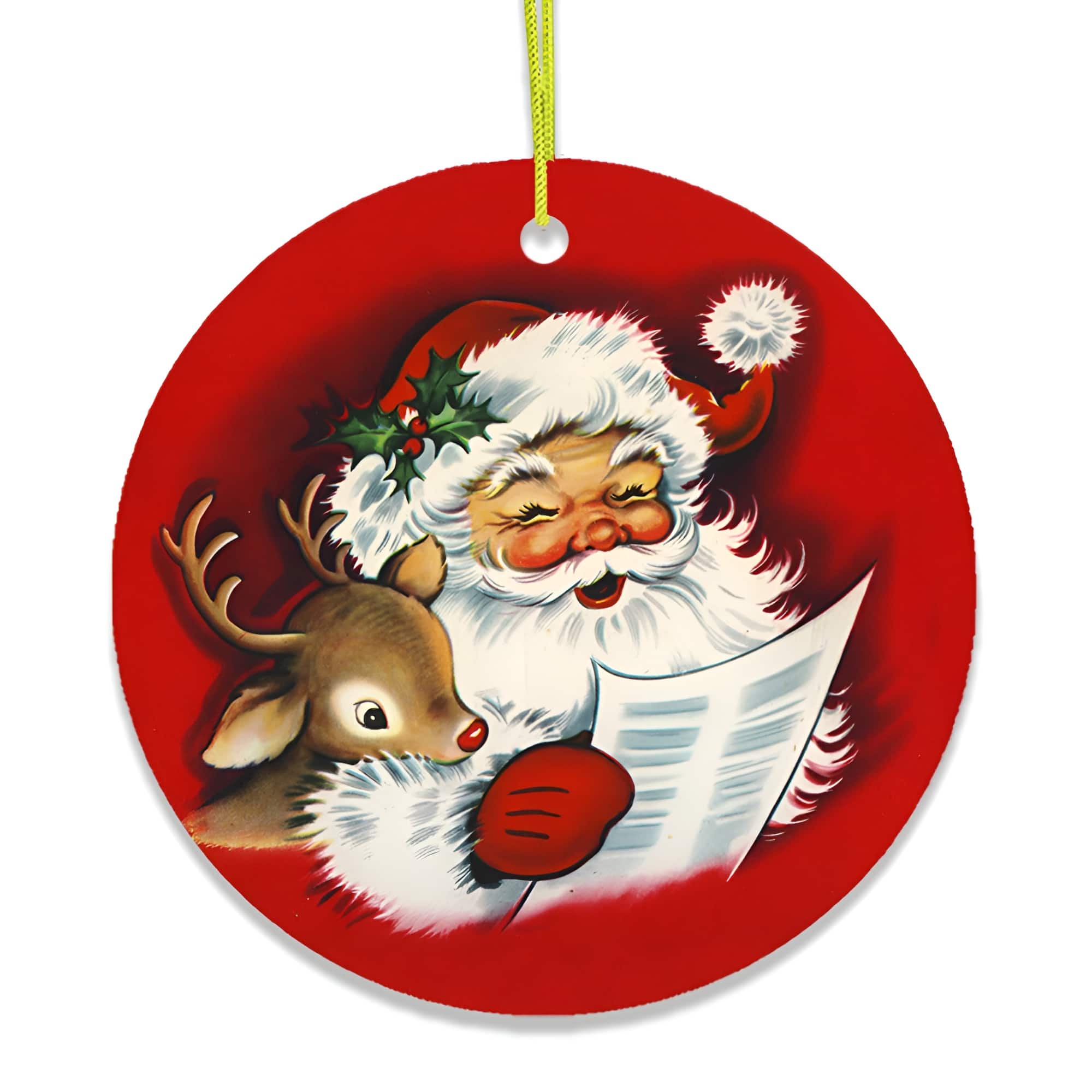 OrnamentallyYou - Santa and Baby Reindeer Singing a Christmas Carol Ornament - Multi-colored