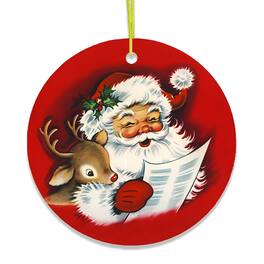 OrnamentallyYou - Santa and Baby Reindeer Singing a Christmas Carol Ornament - Multi-colored