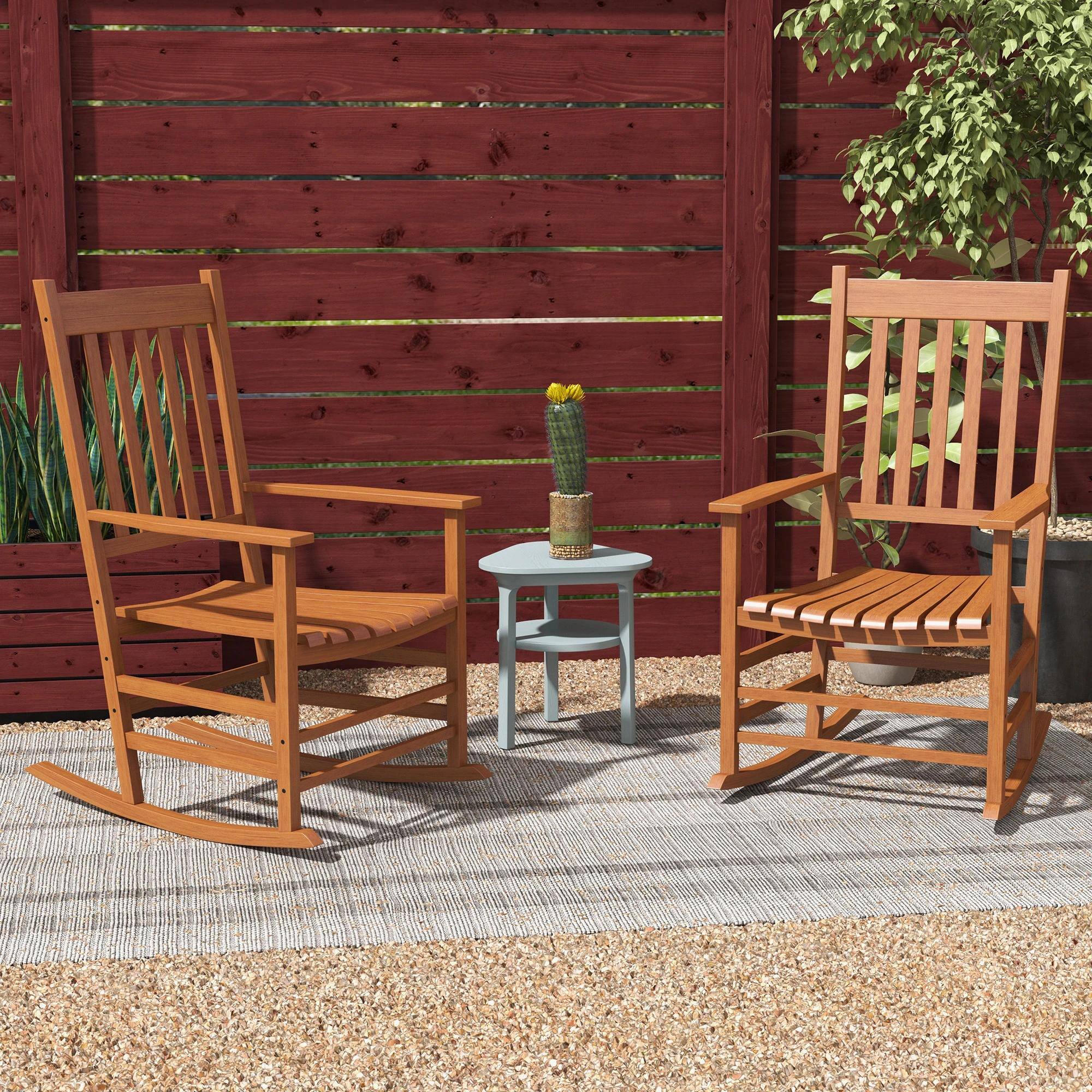 Alt View 7. Resenkos - Resenkos 2-Piece Patio Rocker Set, Smooth Armrest, High-Back Wooden Chairs, Perfect for Garden, Balcony, Porch, Teak - Teak.