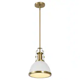 Jonathan Y - Homer 10" 1-Light Modern Industrial Metal LED Dome Pendant - White/Brass Gold