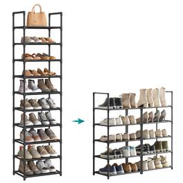 Songmics Home - Shoe Rack, 10-Tier Shoe Shelf, Shoe Storage Organizer, Metal Frame, Non-Woven Fabric Shelves, for Entryway, Bedroom - Black