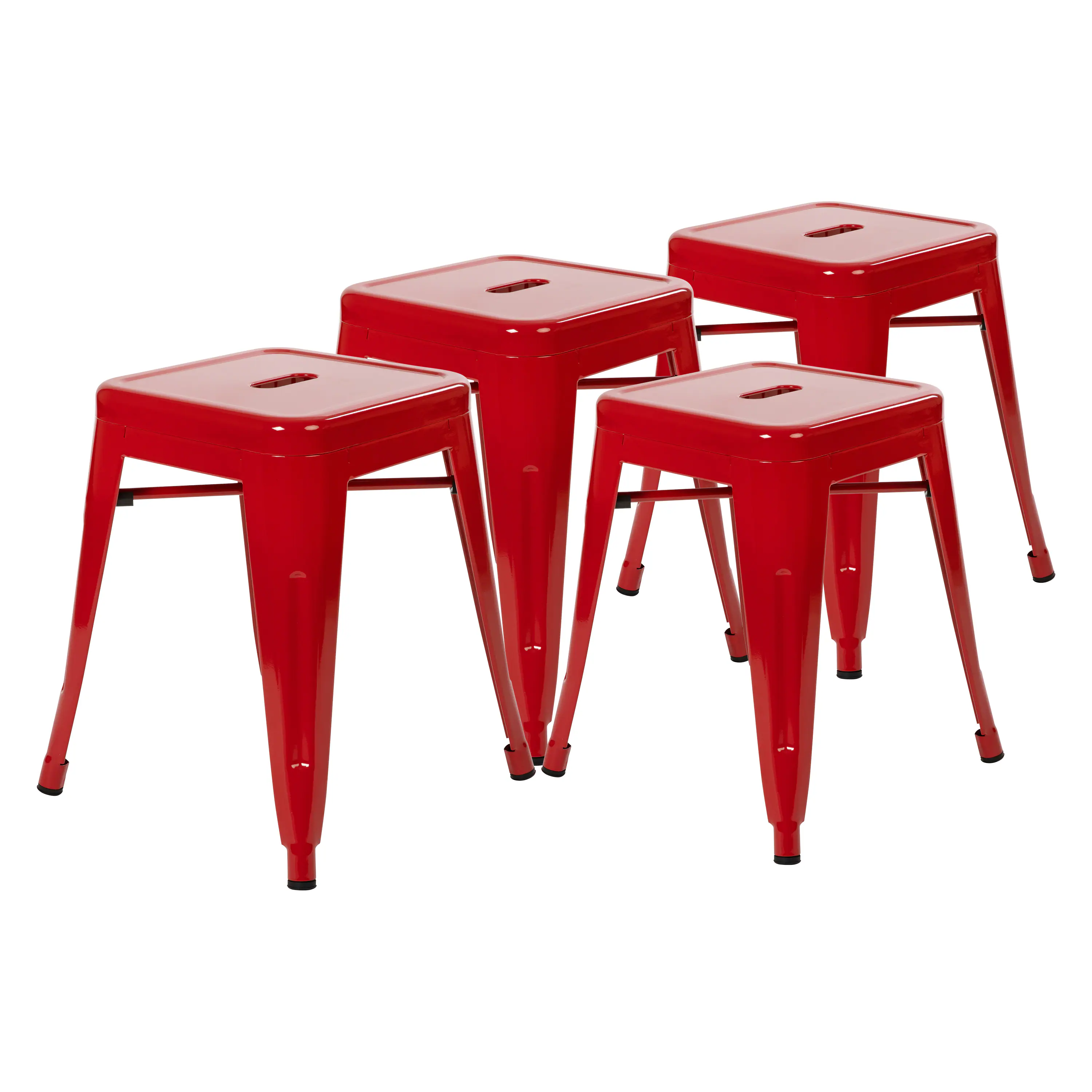 Alt View 1. Emma + Oliver - 18 Inch Table Height Indoor Stackable Metal Dining Stool-Set of 4 - Red.