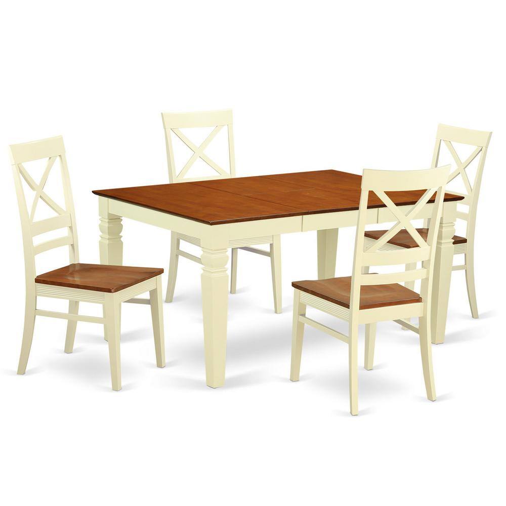 Left. East West Furniture - 5 Pc Kitchen table set with a Dinning Table and 4 Wood Dining Chairs in Buttermilk and Cherry - Buttermilk & Cherry.