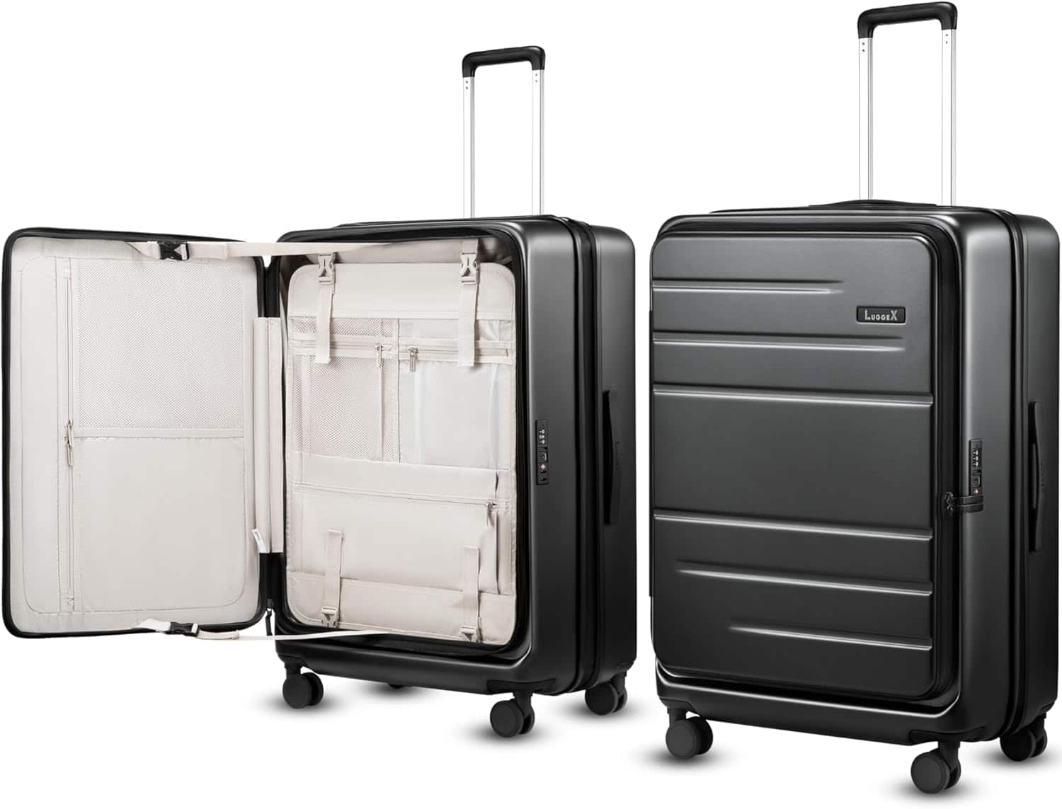 LUGGEX - 28 Inch Checked Luggage, Opening Expandable Polycarbonate Hard Shell Suitcase with TSA Approved Lock - FLO5 - Black