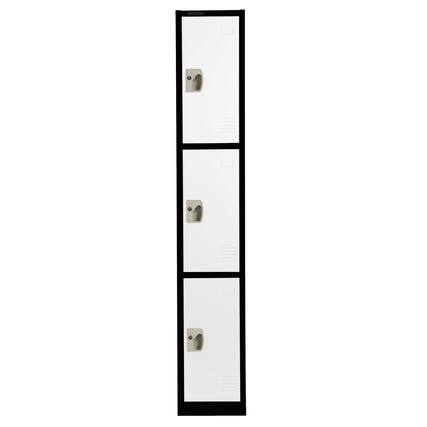 Front. AdirOffice - Storage Locker 629-Series 72" H 3-Tier Steel Compartment Key Lock Locker with Key Lock - Black Bidy/White Doors.