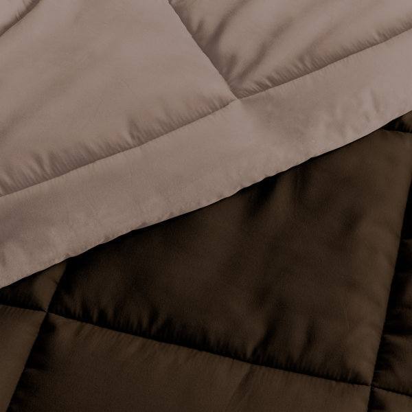 Back. Hivvago - Full/Queen 3-Piece Microfiber Reversible Comforter Set in Taupe Brown - Taupe, Brown.