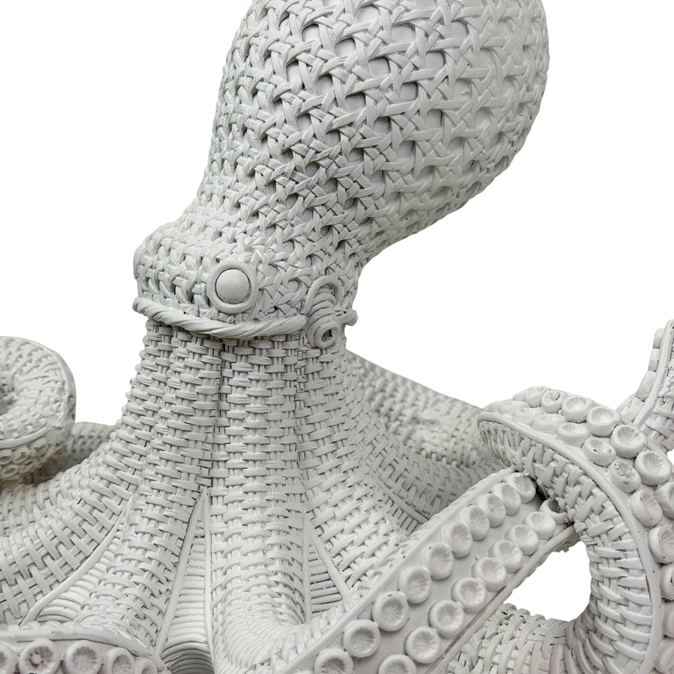 Alt View 8. Fancy That - White Wicker Look Resin Octopus Statue 13 Inch Coastal Tabletop Decor - White.
