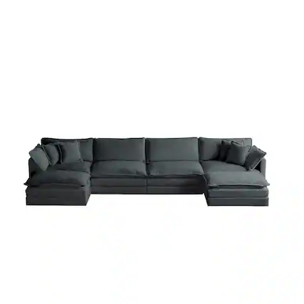 Front. LOVMOR - Comfort U Shaped Couch with Reversible Chaise Modular Large UShape Sectional Sofa Double Extra OttomansGray Chenille - Gray.