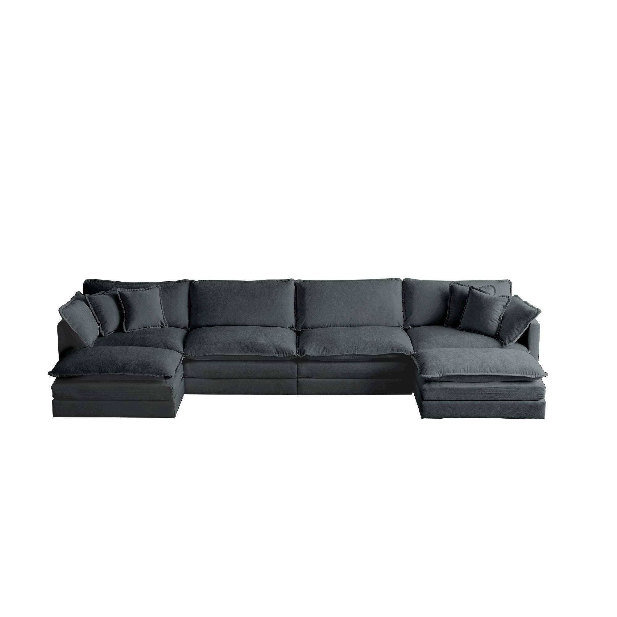 Front. LOVMOR - Comfort U Shaped Couch with Reversible Chaise Modular Large UShape Sectional Sofa Double Extra OttomansGray Chenille - Gray.