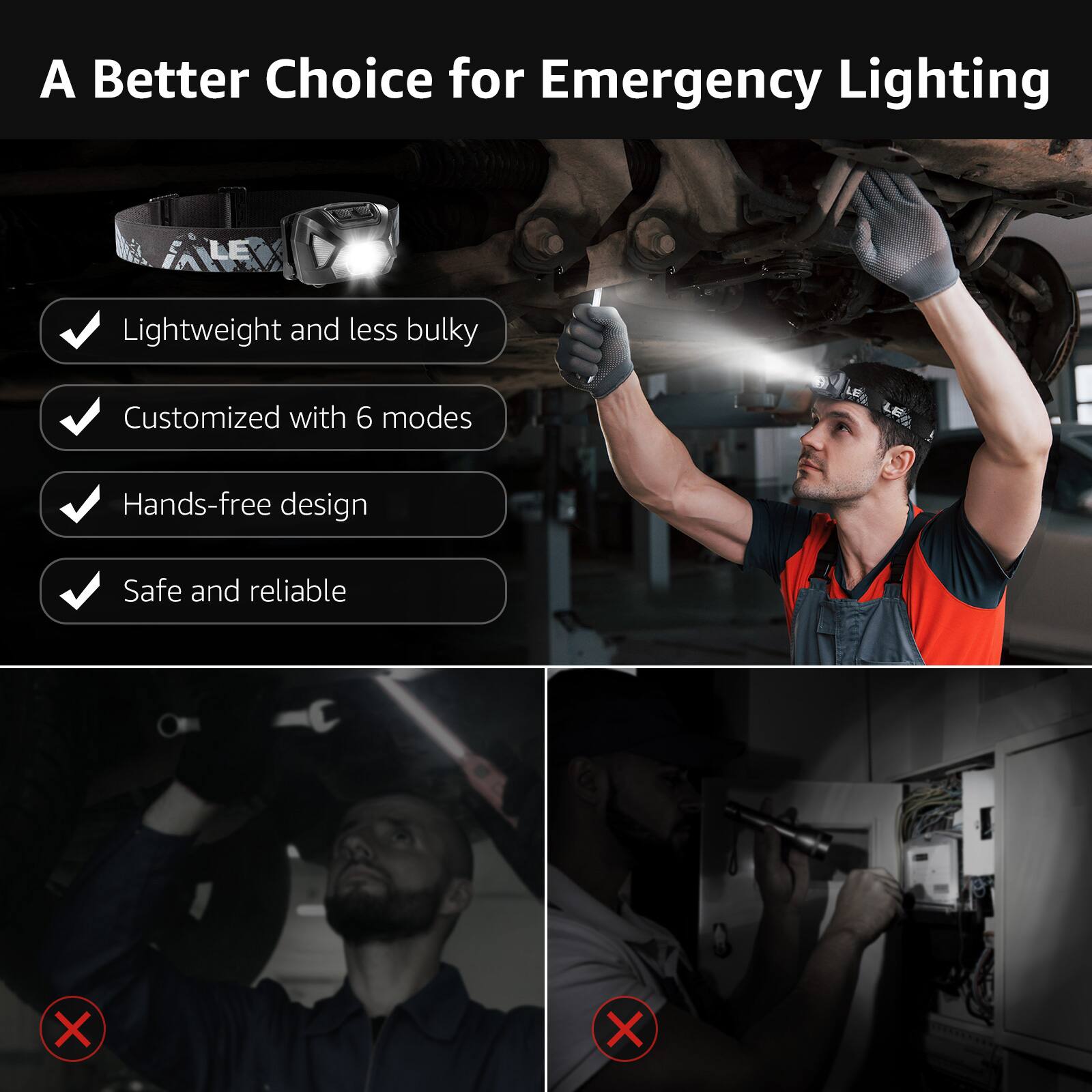 A Better Choice for Emergency Lighting

- Lightweight and less bulky
- Customized with 6 modes
- Hands-free design
- Safe and reliable